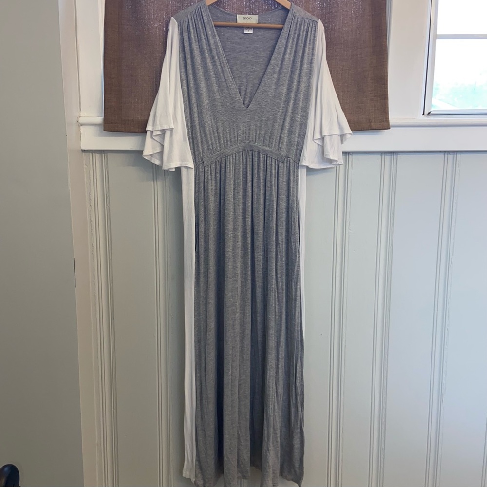 Gray and White Woo Maxi Dress women’s small logenlook minimalist artsy